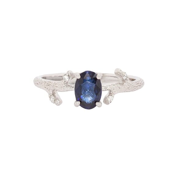 Ceylon Sapphire Ring in Solid 14K White Gold with Natural Diamond Accents - Picture 1 of 8